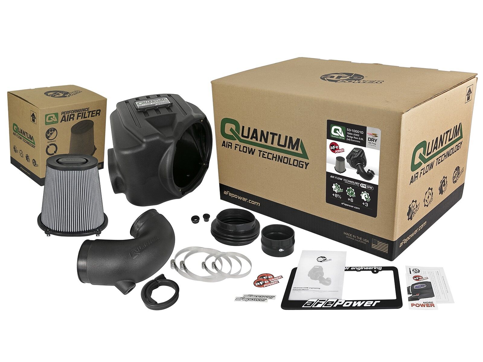 1994-2002 Dodge Ram 3500 Cummins Turbo Diesel 5.9L Quantum Cold Air Intake System w/Pro DRY S Filter Media
