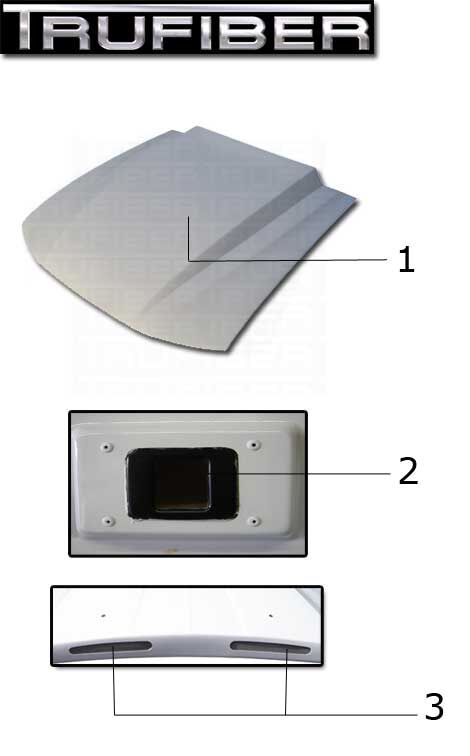 1999-2004 Ford Mustang 3" Cowl Induction Fiberglass Heat Extractor Hood