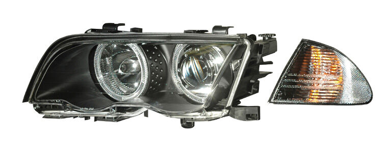 1999-2001 BMW E46 4dr 2pc Halo Projector Headlights - Black - 02-AZ-B398-PBC-R-4D