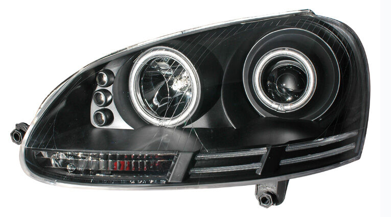 2006-2009 VW Rabbit LED CCFL Halo Projector Headlights - Black - 02-AZ-VG06-PBC-RF