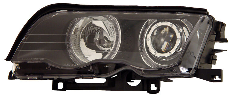 1999-2001 BMW E46 4dr JDM Black Projector Headlights w/ Dual Halo - 02-AZ-B399-PBC-RIM-4D