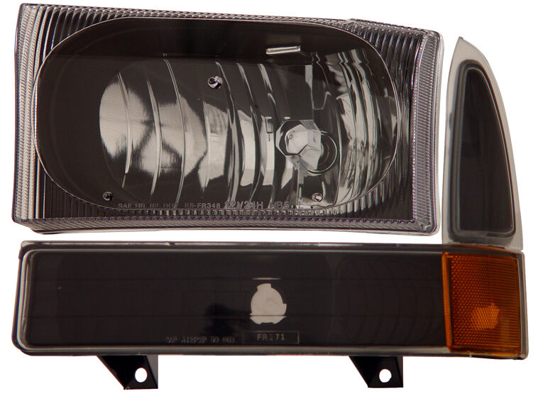 2000-2004 Ford Excursion JDM Black Euro Headlights w/ Corner Lights - 02-AZ-FC00-B-SET-A