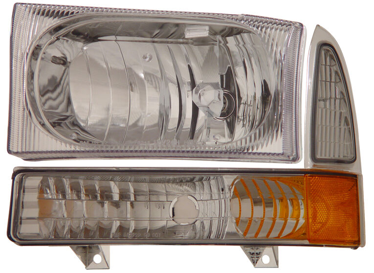 2000-2004 Ford Excursion Chrome Euro Headlights w/ Corner Lights - 02-AZ-FC00-C-SET-A