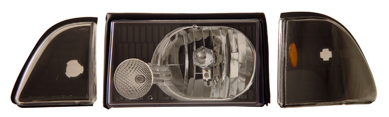 1987-1993 Ford Mustang JDM Black Euro Headlights w/ Corner & Parking - 02-AZ-FM87-SET-B-A