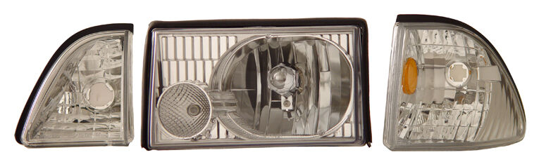 1987-1993 Ford Mustang Chrome Euro Headlights w/ Corner & Parking - 02-AZ-FM87-SET-C-A