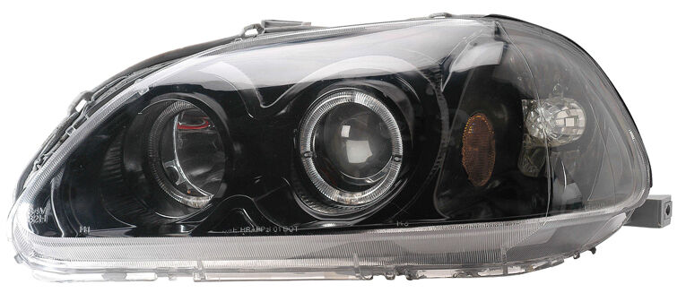 1996-1998 Honda Civic JDM Black Projector Headlights w/ Dual Halo - 02-AZ-HC96-PBC-R-A