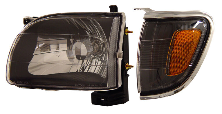 2001-2004 Toyota Tacoma Black Euro Headlights w/ Amber Corner Lights - 02-AZ-TT01-SET-B-A