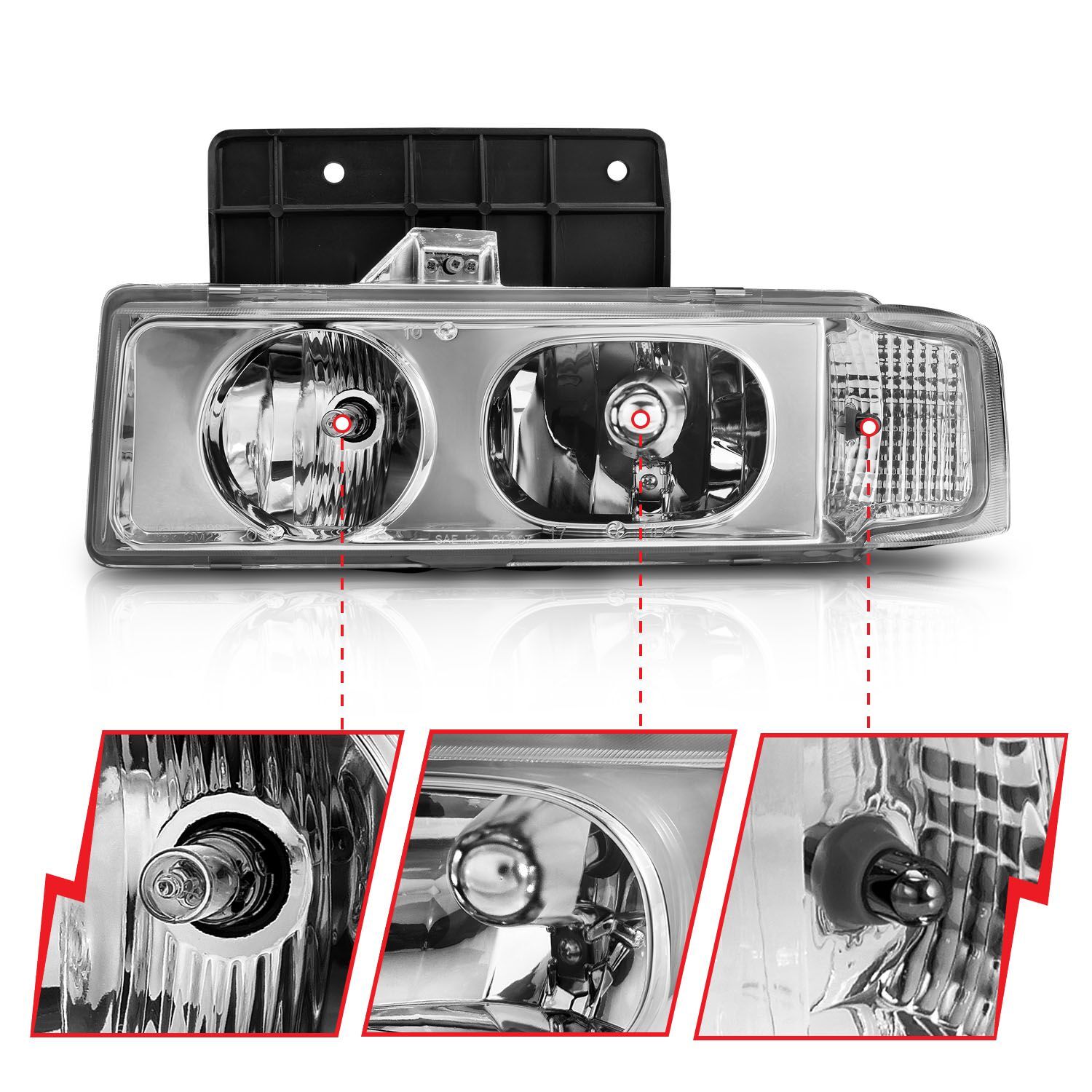 1995-2005 Chevrolet Astro Anzo Crystal Headlights Chrome 1Pc