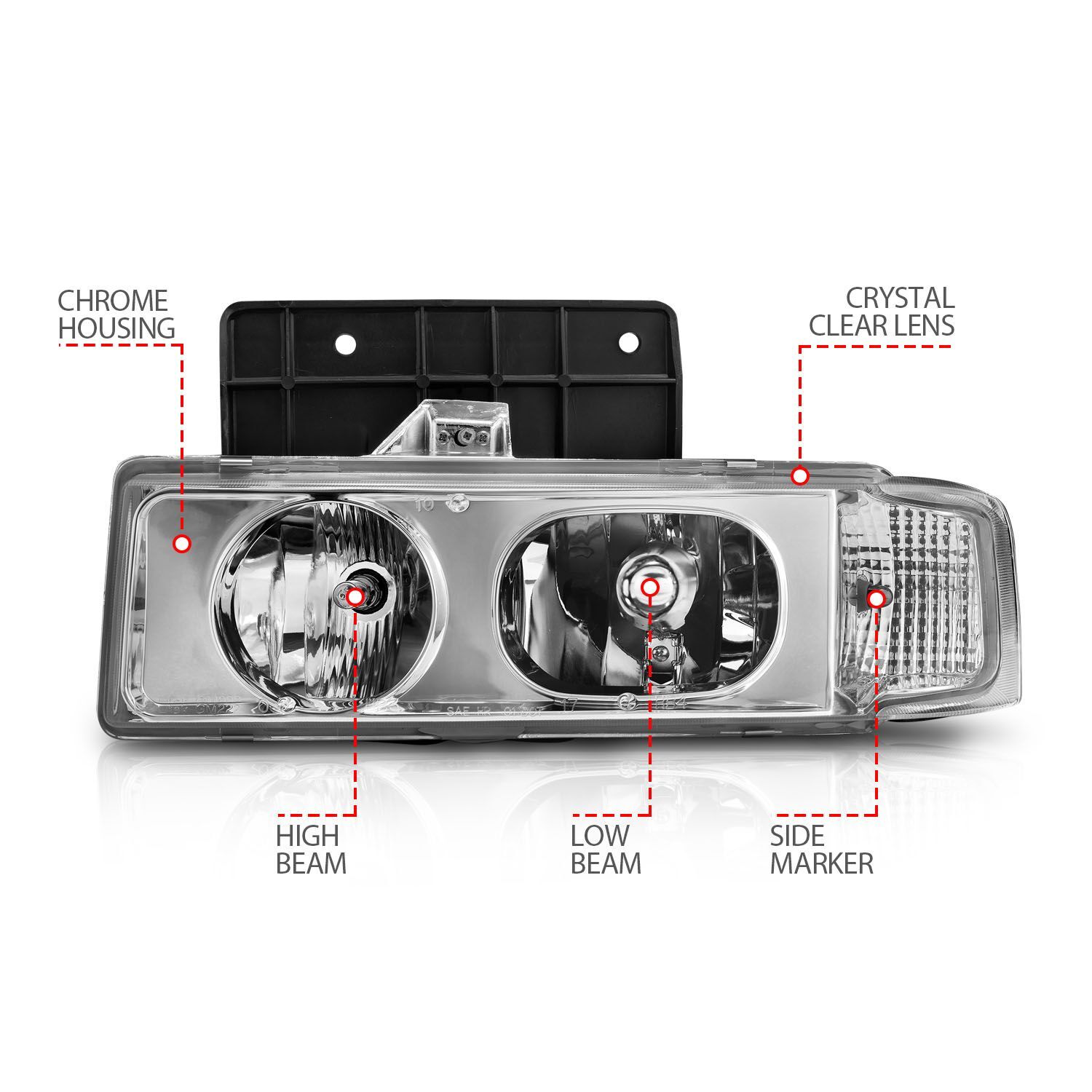 1995-2005 Chevrolet Astro Anzo Crystal Headlights Chrome 1Pc