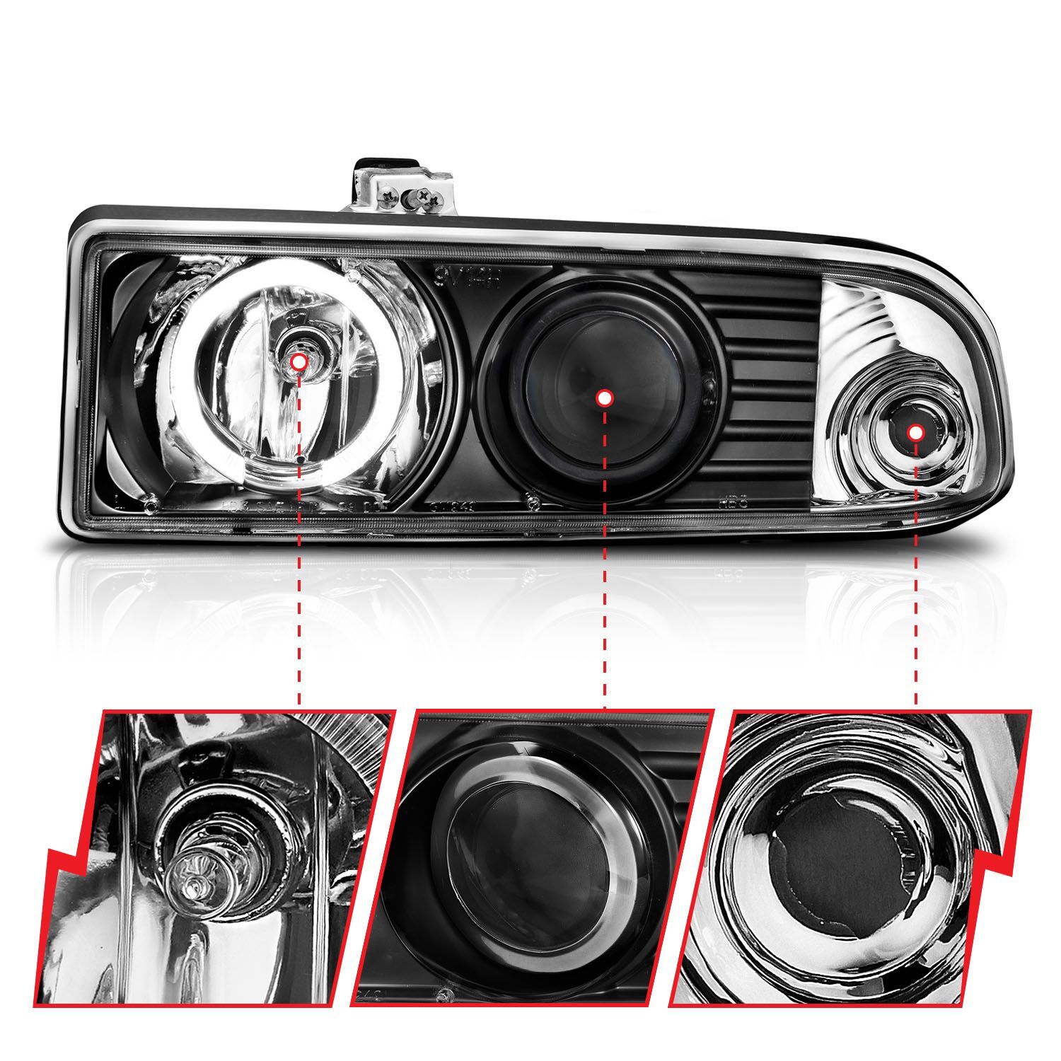 1998-2005 Chevrolet S-10 Anzo Projector Headlights W/ Halo Black