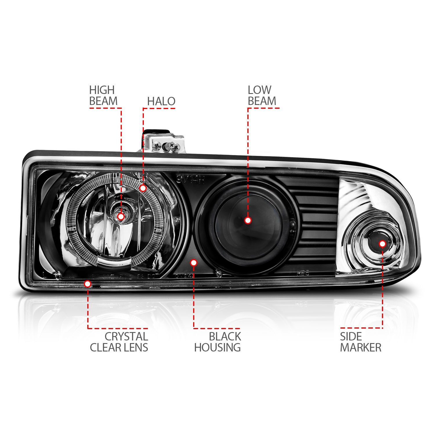1998-2005 Chevrolet S-10 Anzo Projector Headlights W/ Halo Black