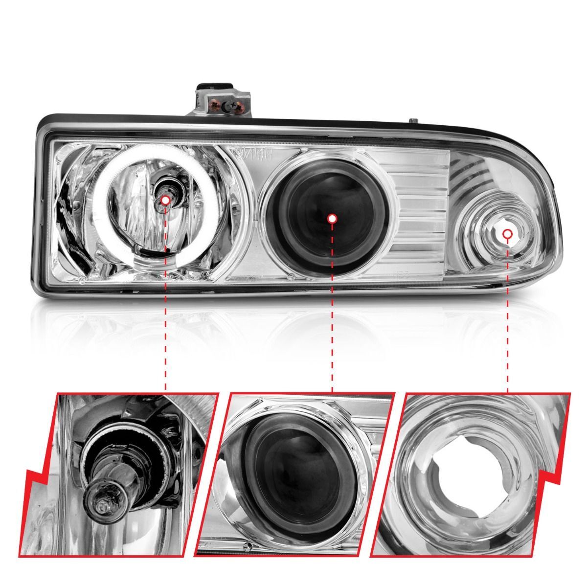 1998-2005 Chevrolet S-10 Anzo Projector Headlights W/ Halo Chrome