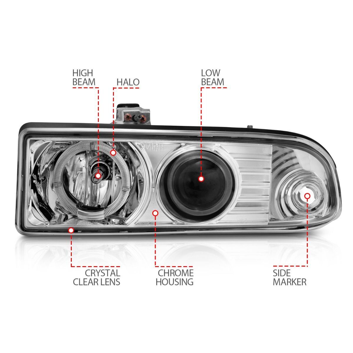 1998-2005 Chevrolet S-10 Anzo Projector Headlights W/ Halo Chrome