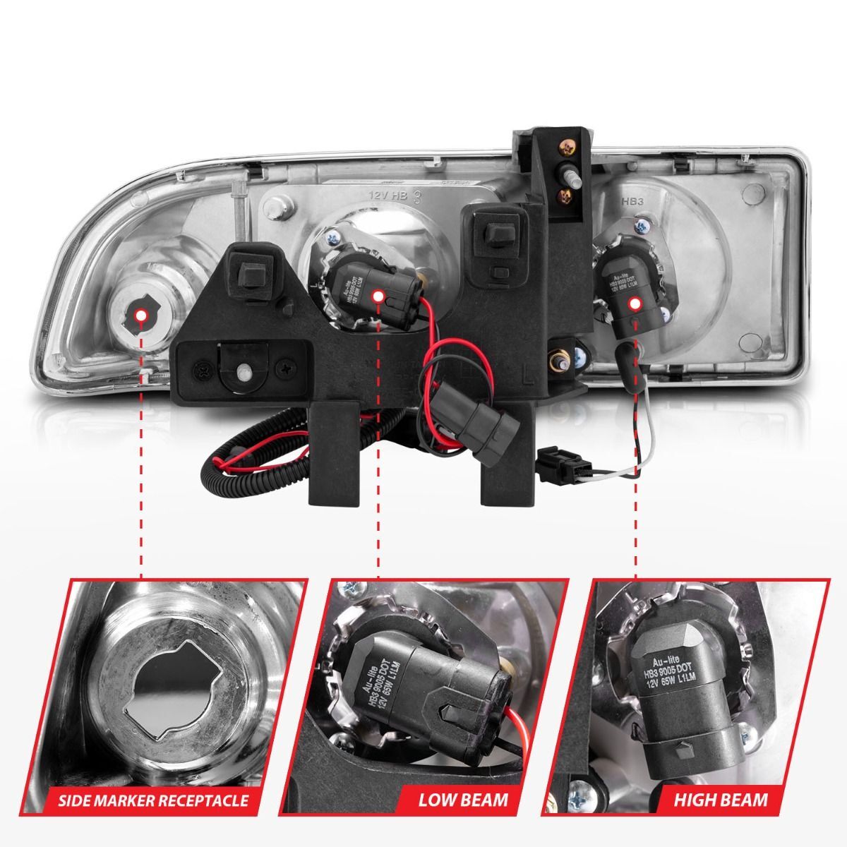 1998-2005 Chevrolet S-10 Anzo Projector Headlights W/ Halo Chrome