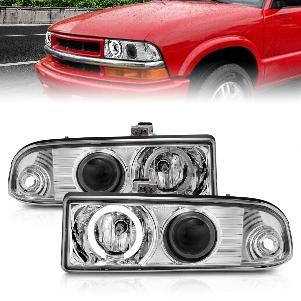 1998-2005 Chevrolet S-10 Anzo Projector Headlights W/ Halo Chrome - 111016