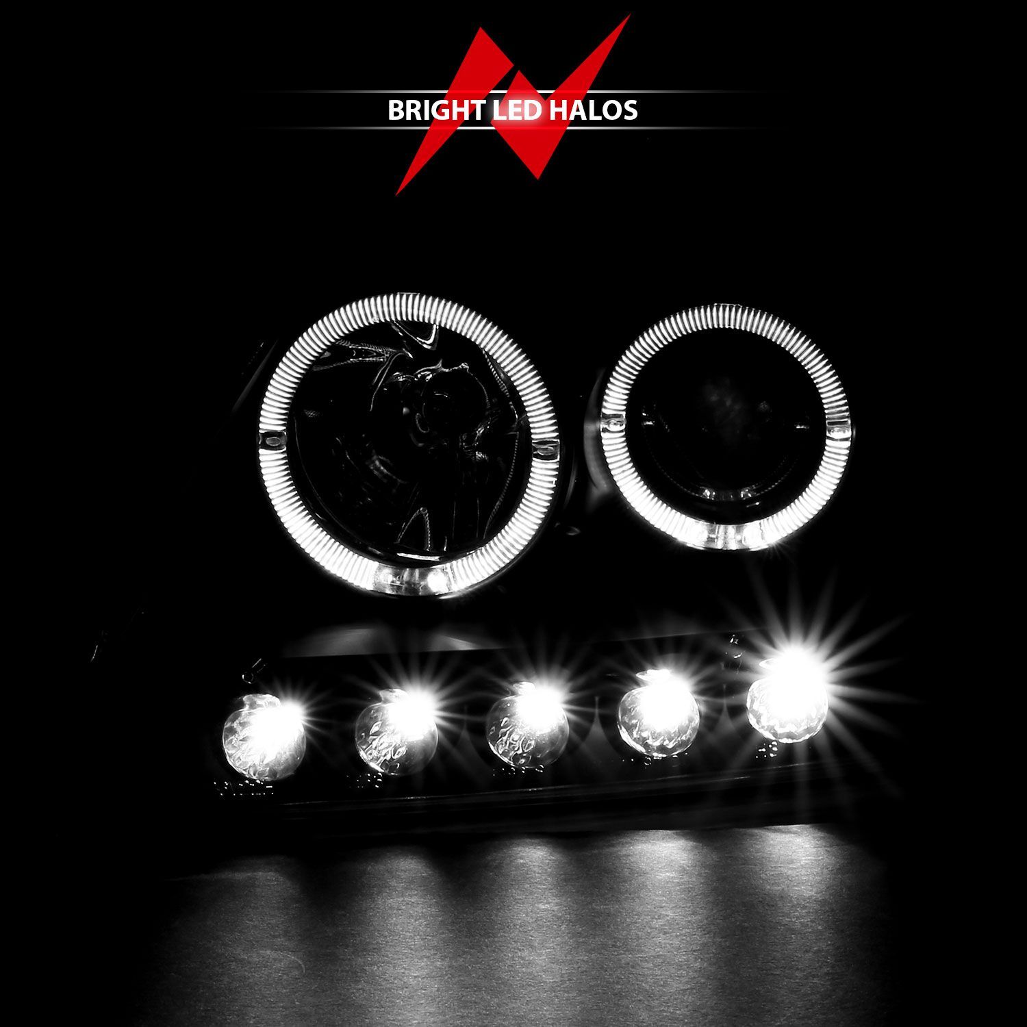 1997-2003 Ford Expedition/F-150 Anzo Projector Headlights W/ Halo & LED Black 1Pc