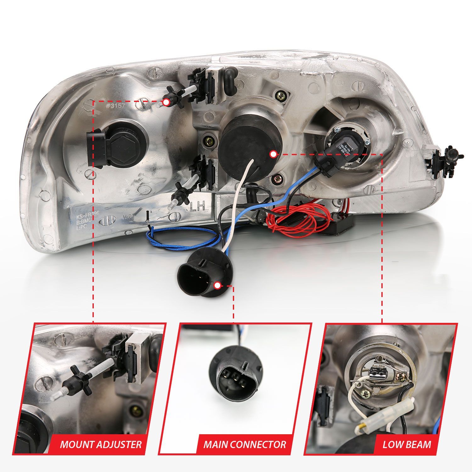 1997-2003 Ford Expedition/F-150 Anzo Projector Headlights W/ Halo & LED Chrome 1Pc