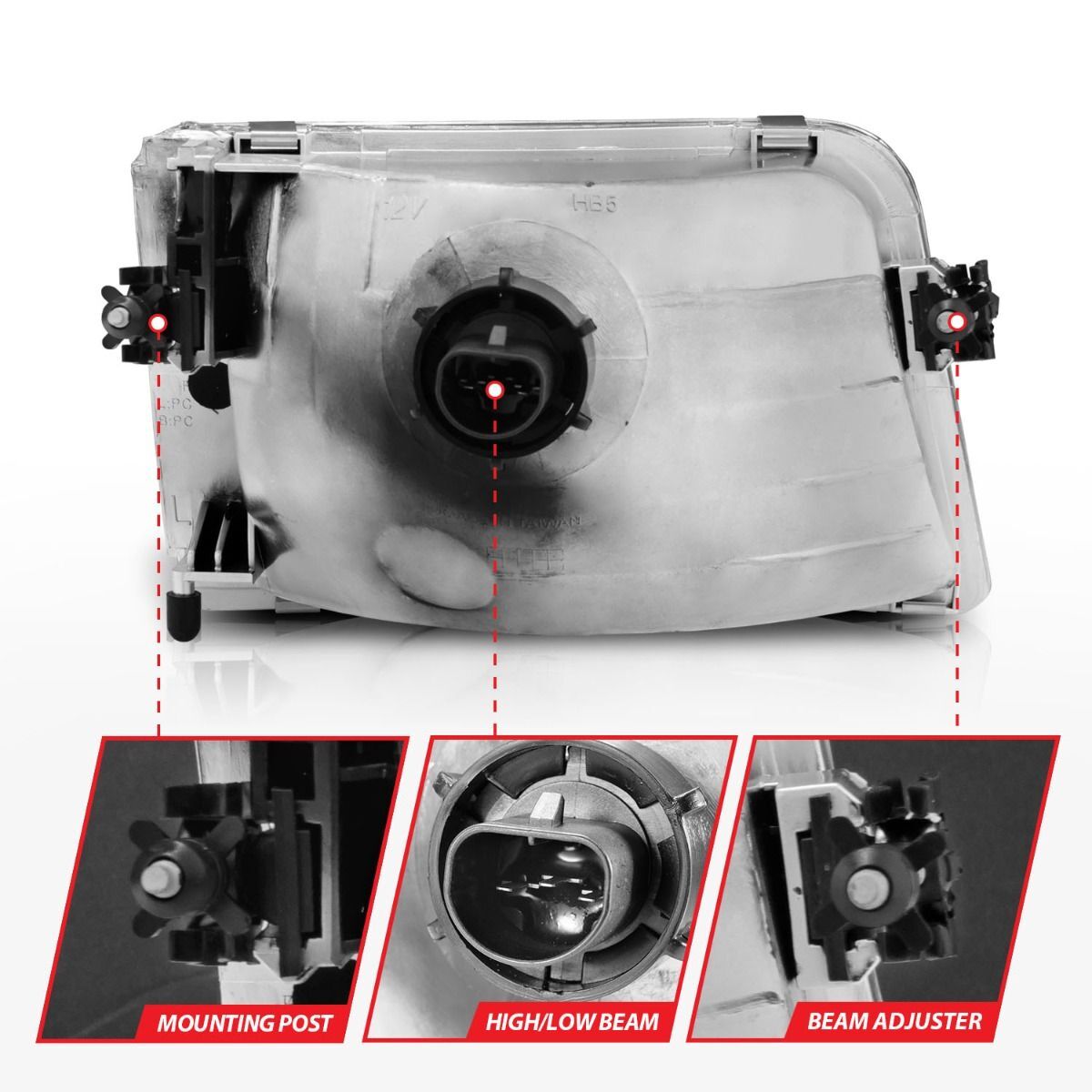 1993-1997 Ford Ranger Anzo Crystal Headlights Chrome