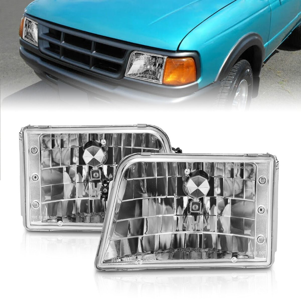 1993-1997 Ford Ranger Anzo Crystal Headlights Chrome - 111036