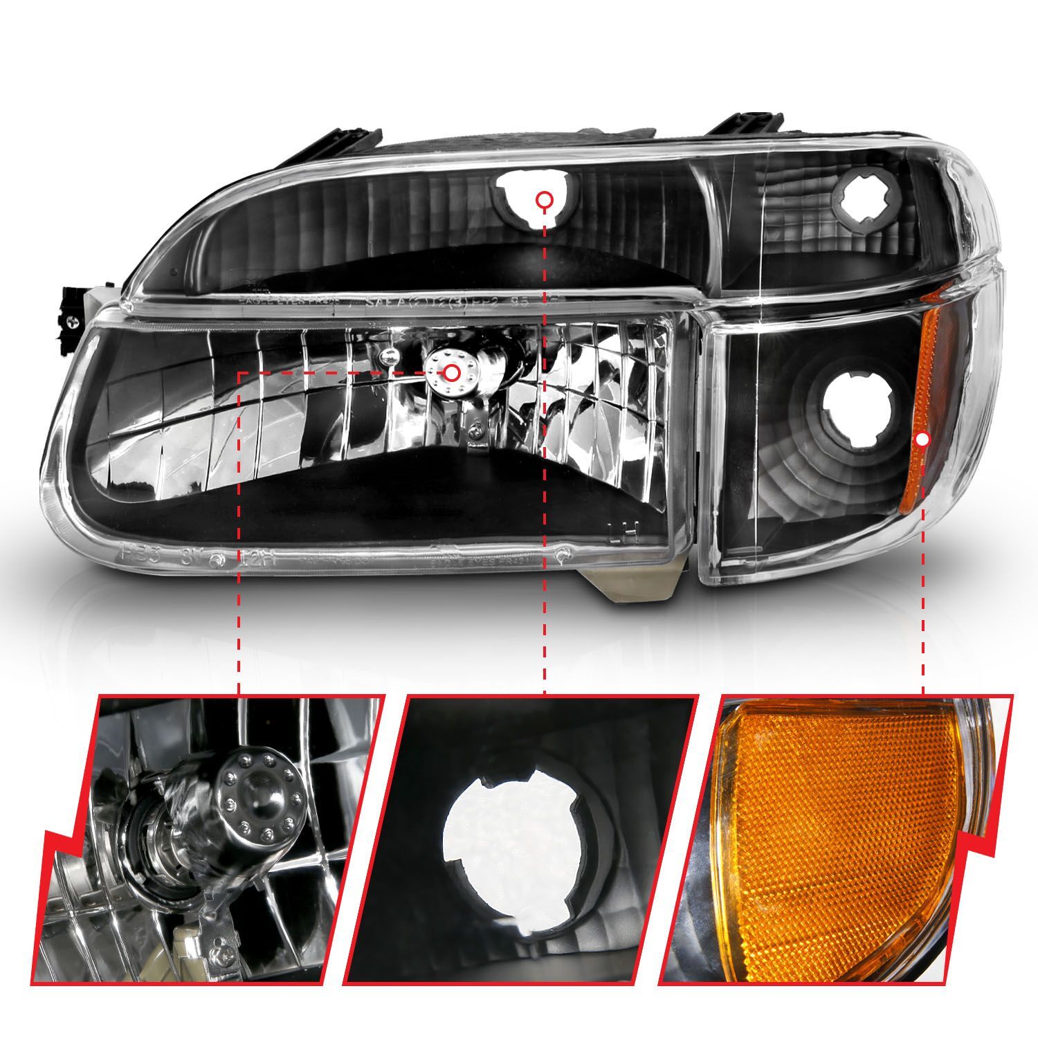 1995-2001 Ford Explorer Anzo Crystal Headlights Black W/ Corner Lights 2PC