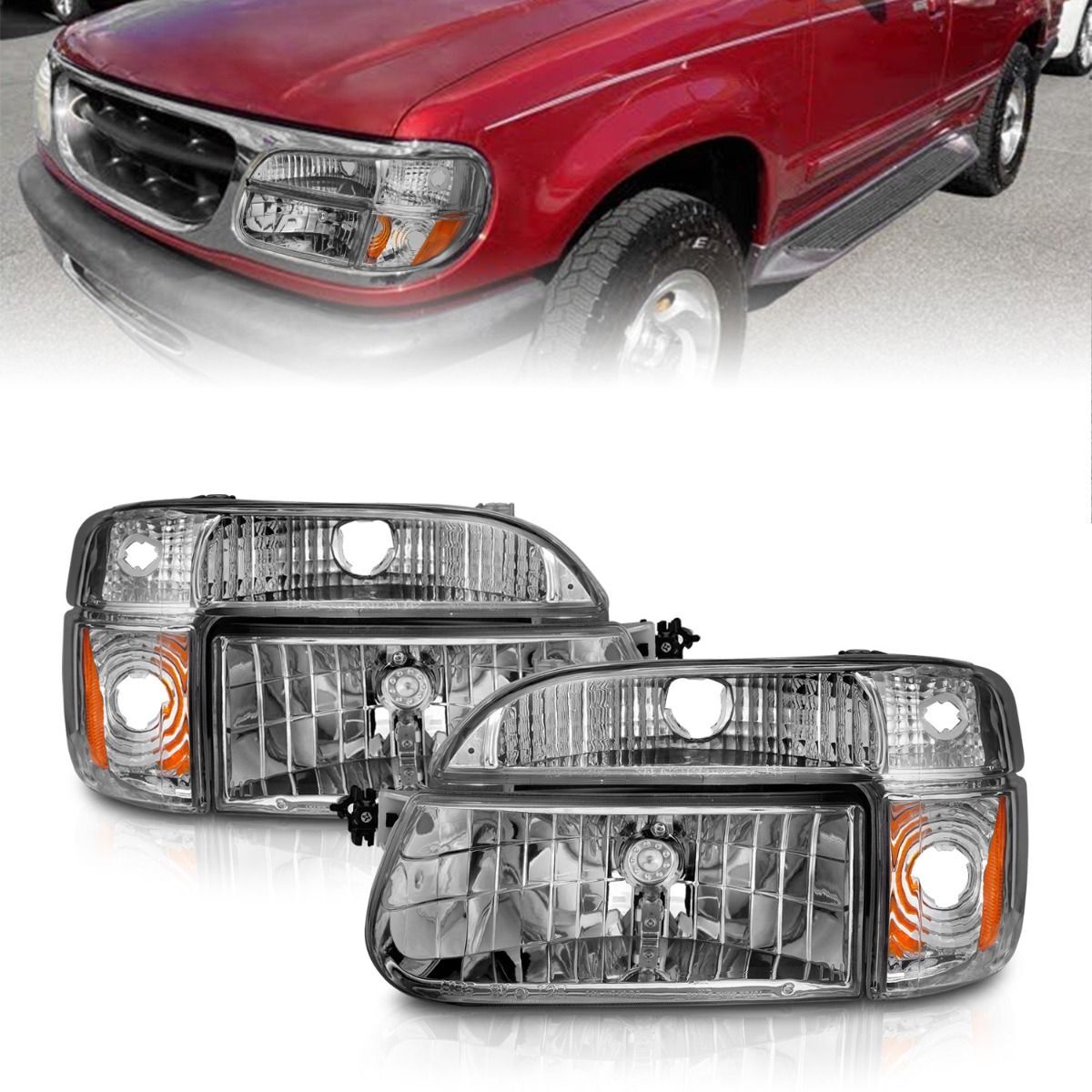 1995-2001 Ford Explorer Anzo Crystal Headlights Chrome W/ Corner Lights 2PC - 111040