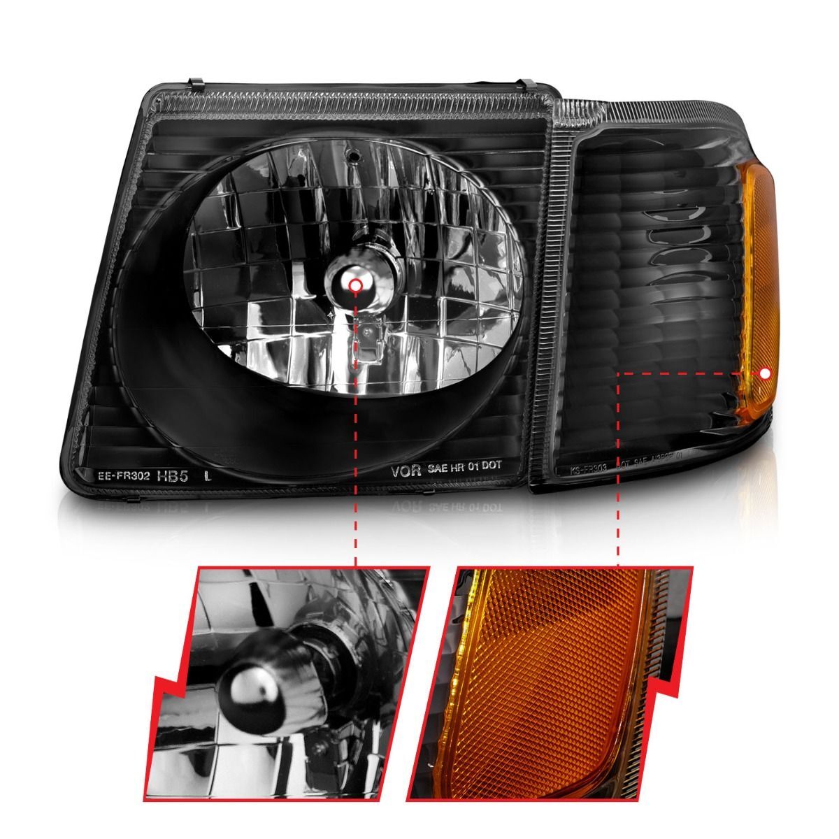 2001-2005 Ford Explorer Sport Trac Anzo Crystal Headlights Black
