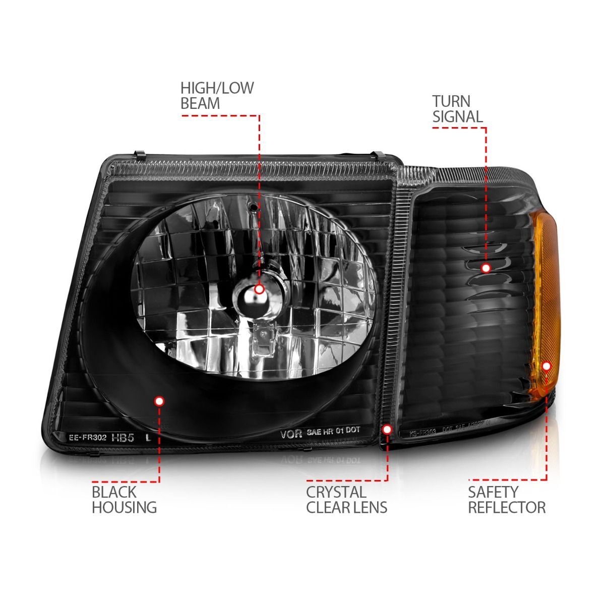 2001-2005 Ford Explorer Sport Trac Anzo Crystal Headlights Black