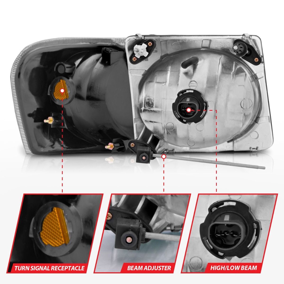 2001-2005 Ford Explorer Sport Trac Anzo Crystal Headlights Black