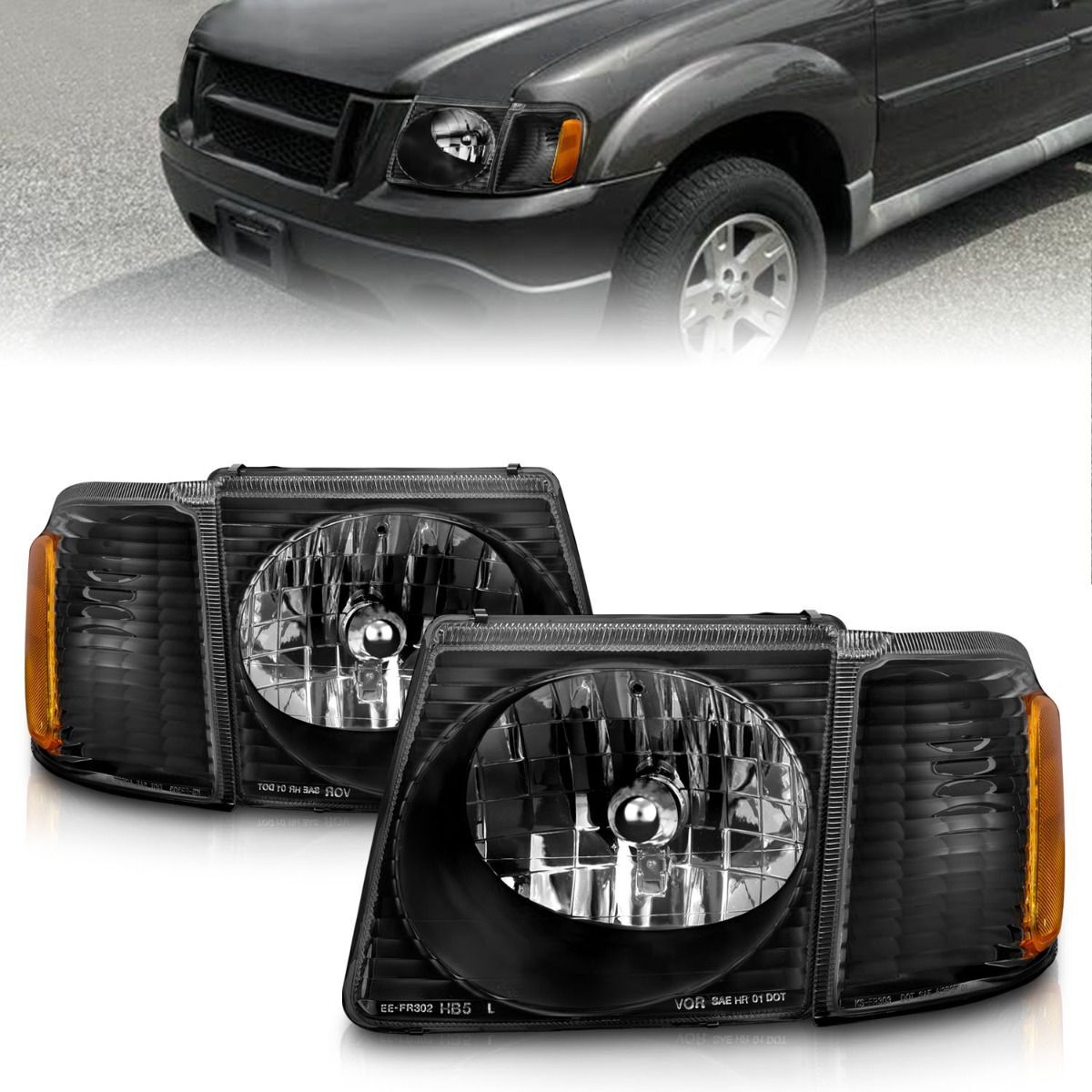 2001-2005 Ford Explorer Sport Trac Anzo Crystal Headlights Black - 111041