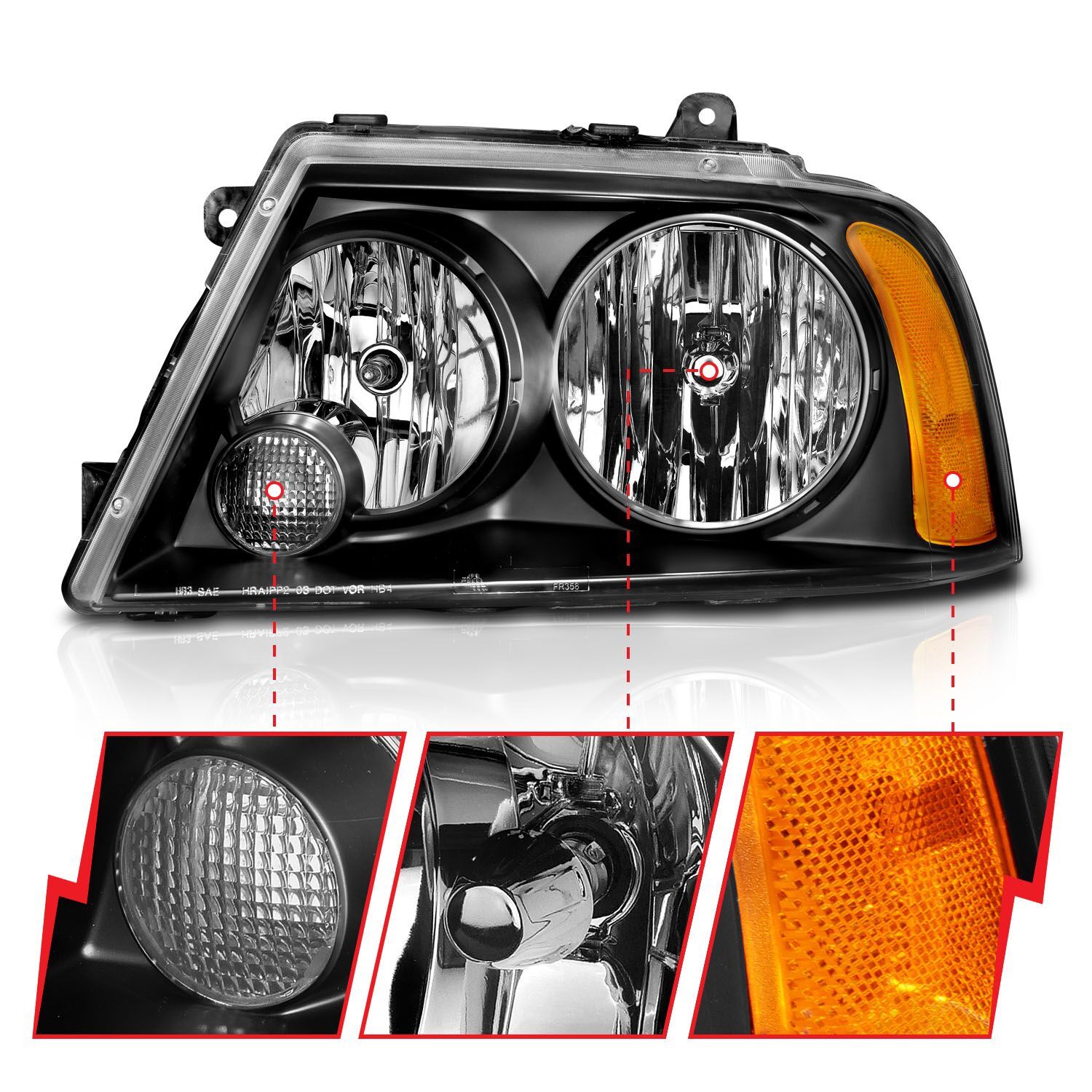 2003-2006 Lincoln Navigator Anzo Crystal Headlights Black
