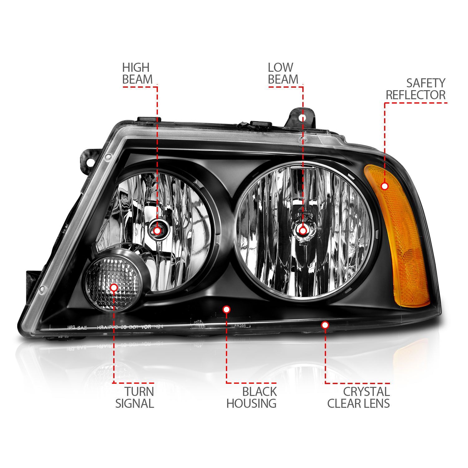 2003-2006 Lincoln Navigator Anzo Crystal Headlights Black