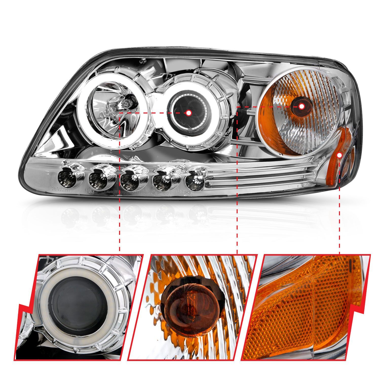 1997-2003 Ford Expedition/F-150 Anzo Projector Headlights W/ Halo Chrome 1Pc
