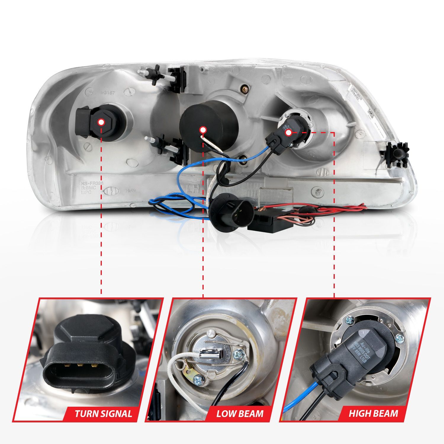 1997-2003 Ford Expedition/F-150 Anzo Projector Headlights W/ Halo Chrome 1Pc