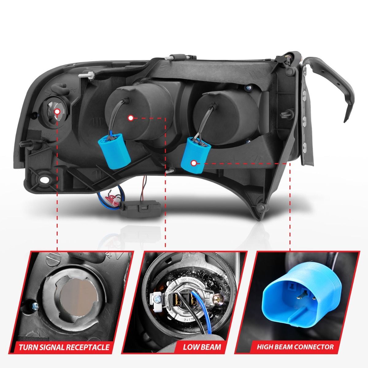 1994-2001 Dodge Ram 1500/2500/3500 Non-Sport Anzo Projector Headlights W/ Halo Black