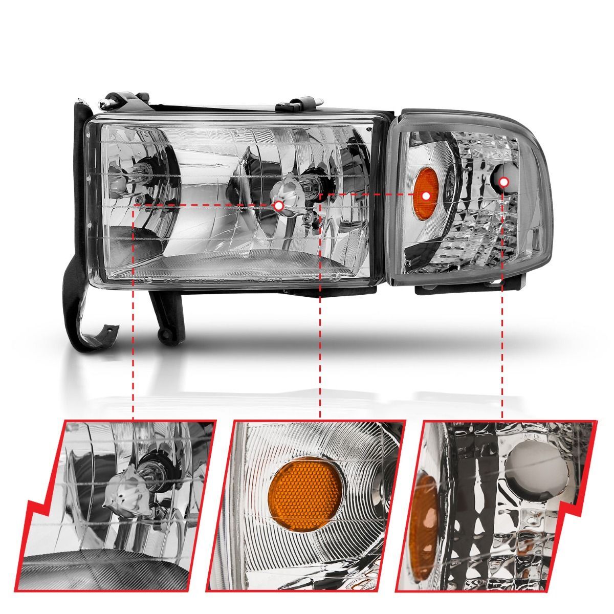 1994-2001 Dodge Ram 1500/2500/3500 Non-Sport Anzo Crystal Headlights Chrome