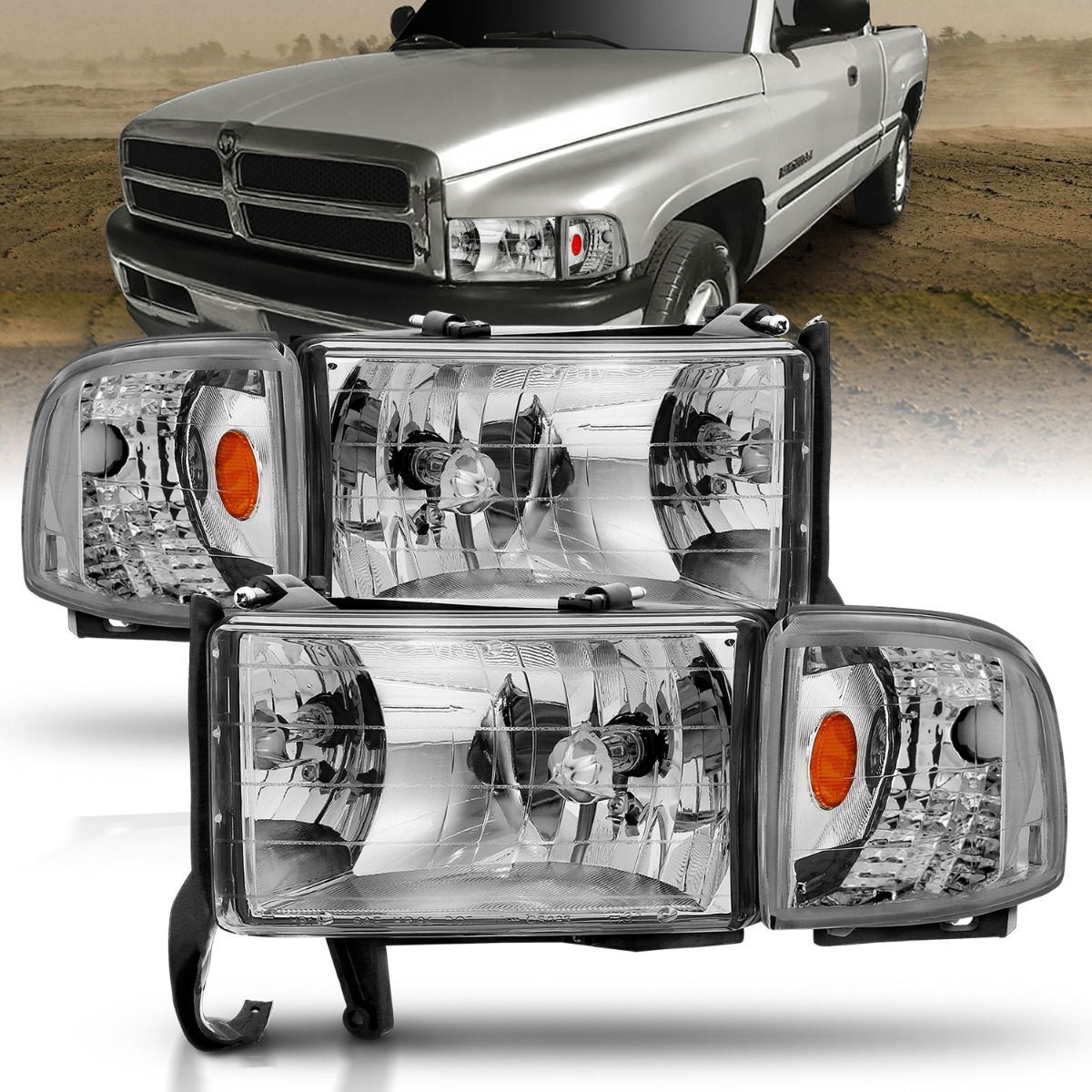 1994-2001 Dodge Ram 1500/2500/3500 Non-Sport Anzo Crystal Headlights Chrome - 111068