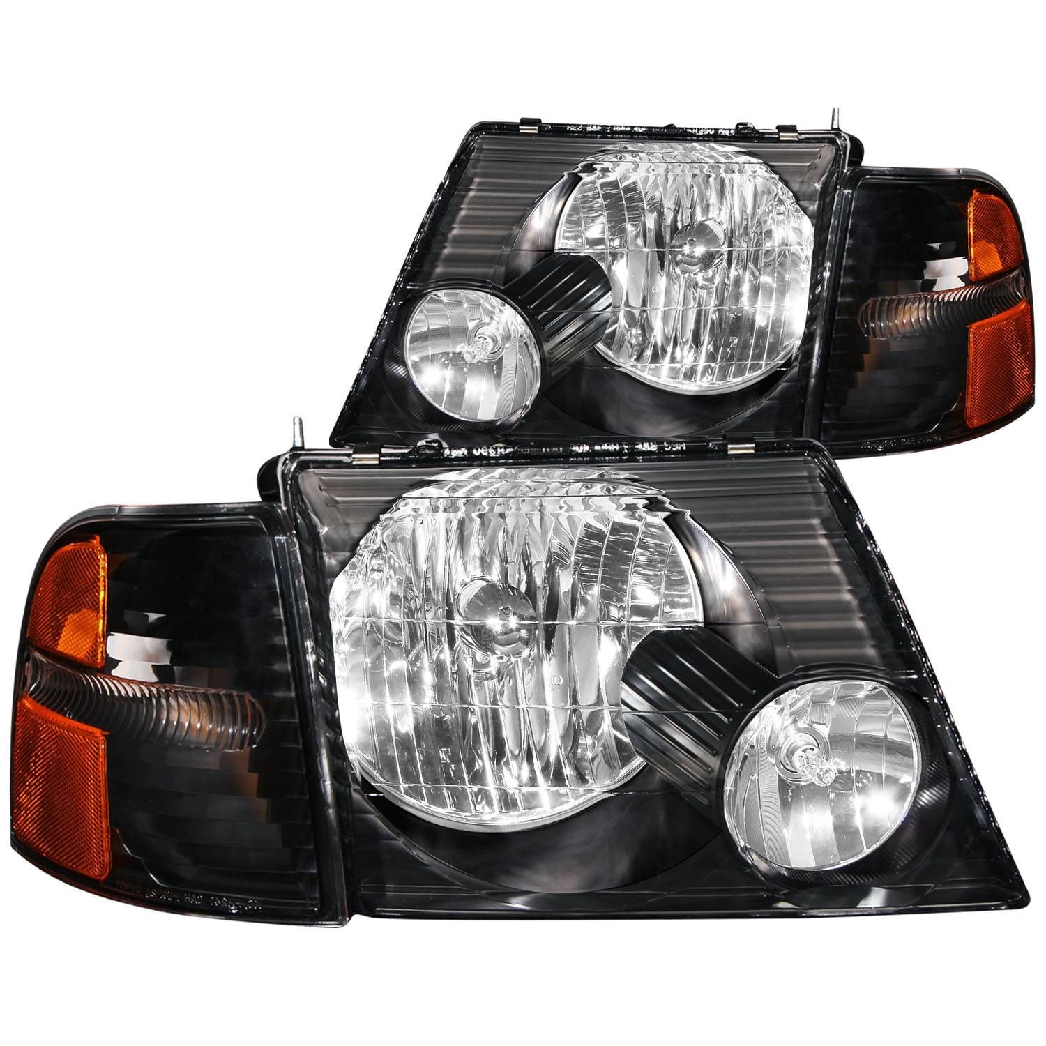 2002-2005 Ford Explorer Anzo Crystal Headlights Black W/ Corner Lights 2PC - 111071