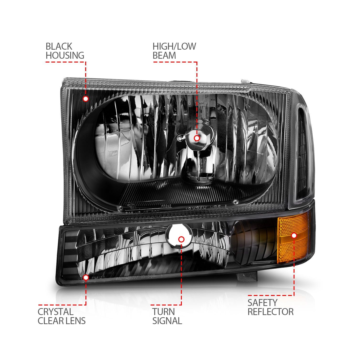 1999-2004 Ford Excursion/F-250/F-350/F-450 Super Duty Anzo Crystal Headlights Black