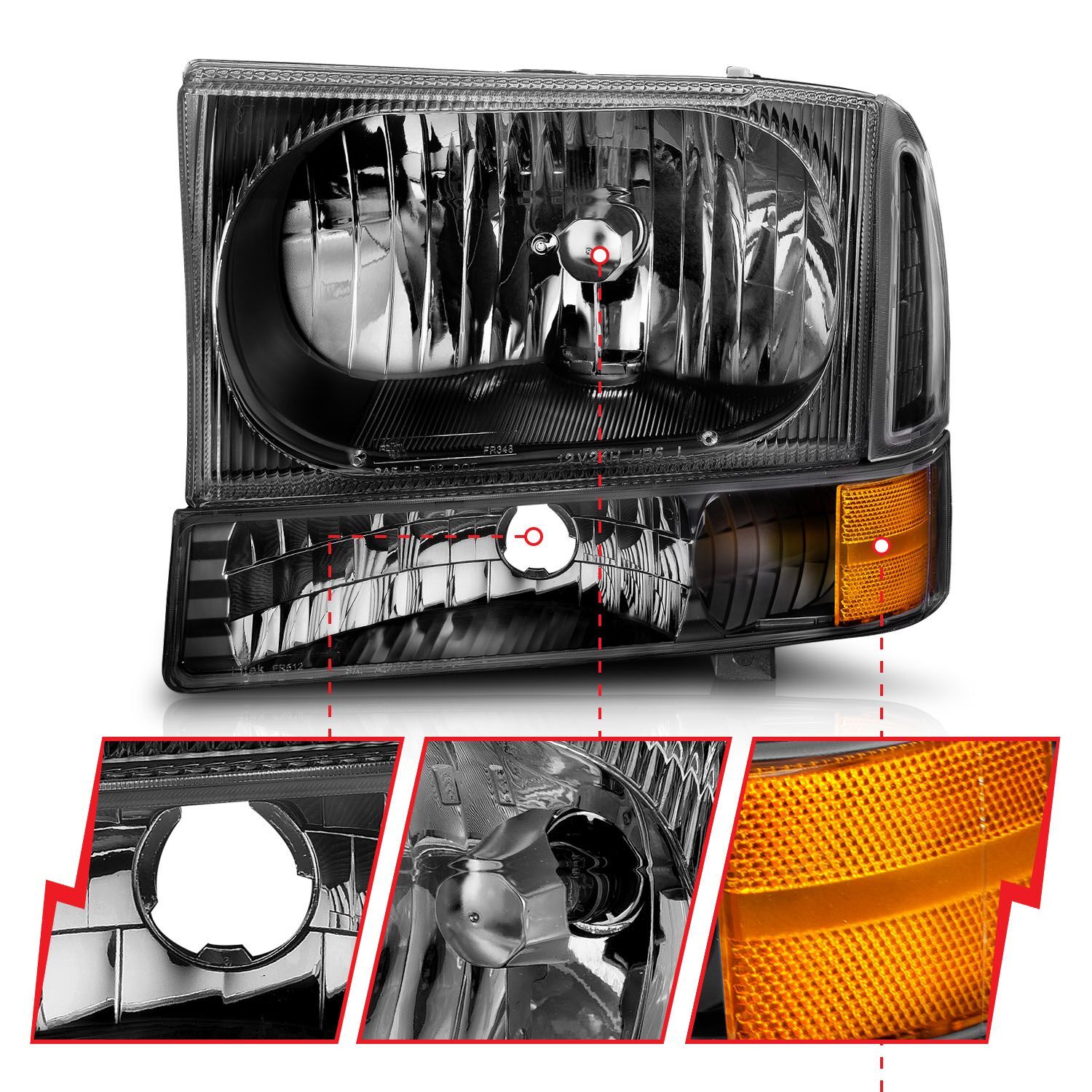 1999-2004 Ford Excursion/F-250/F-350/F-450 Super Duty Anzo Crystal Headlights Black - 111080