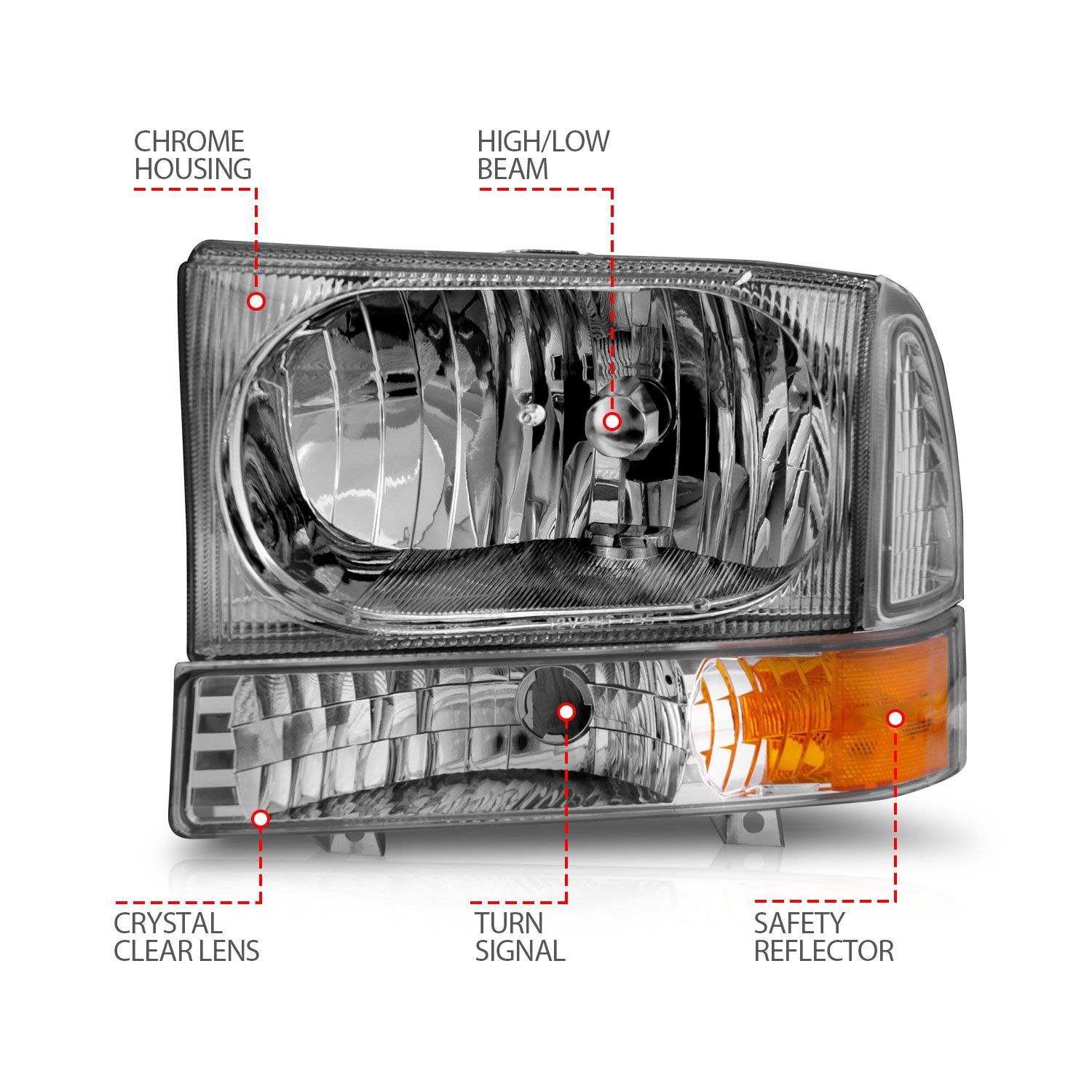 1999-2004 Ford Excursion/F-250/F-350/F-450 Super Duty Anzo Crystal Headlights Chrome W/ LED 1Pc