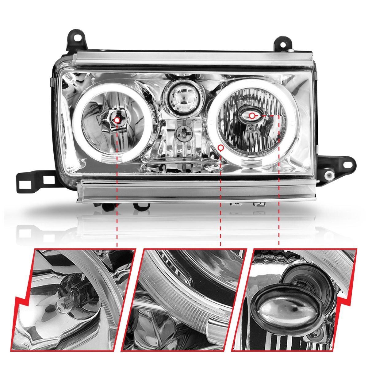 1991-1994 Toyota Land Cruiser Anzo Crystal Headlights W/ Halo Chrome