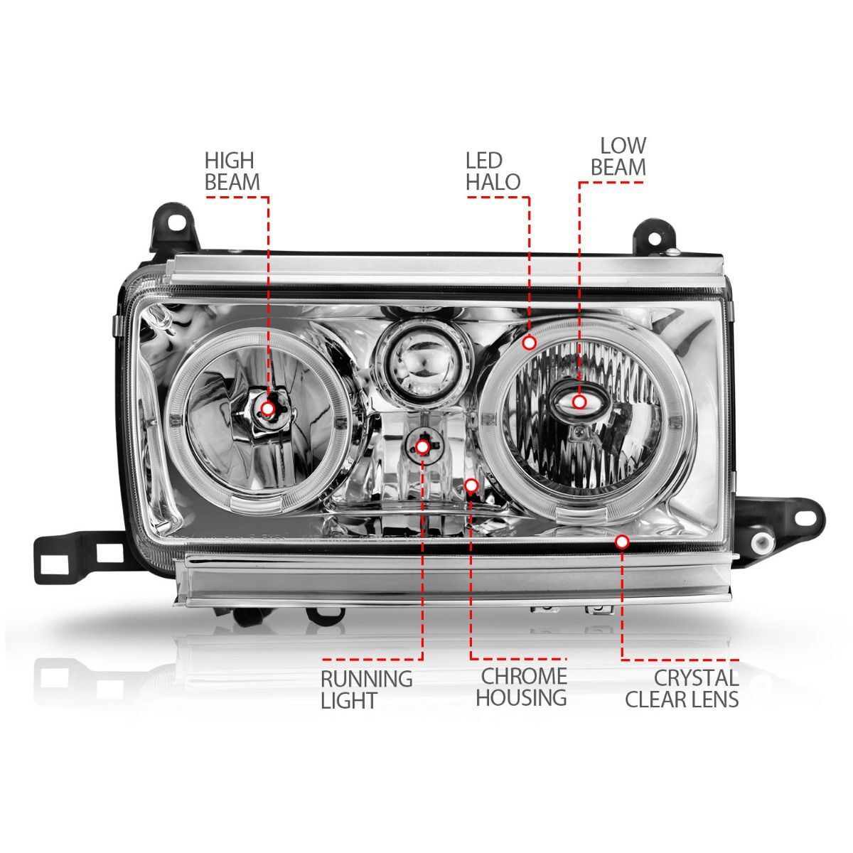1991-1994 Toyota Land Cruiser Anzo Crystal Headlights W/ Halo Chrome