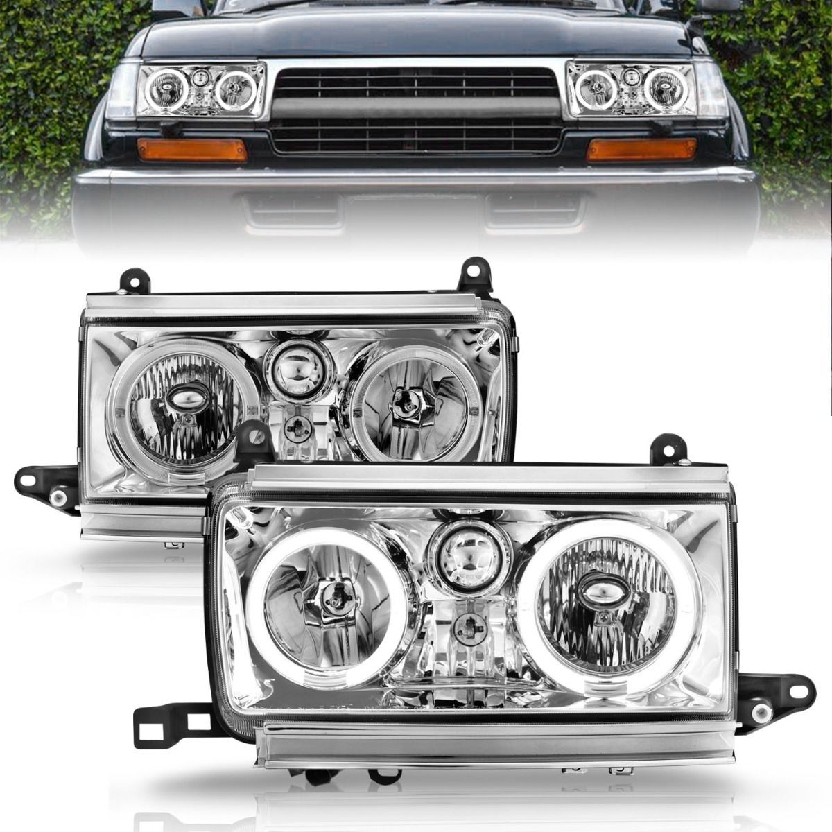 1991-1994 Toyota Land Cruiser Anzo Crystal Headlights W/ Halo Chrome - 111092