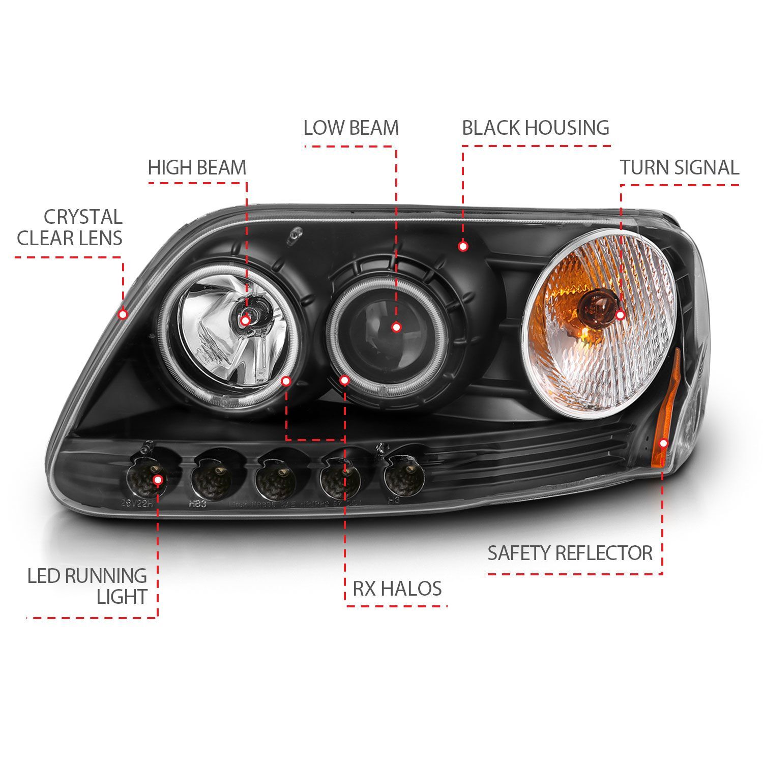 1997-2003 Ford Expedition/F-150 Anzo Projector Headlights W/ Halo Black (SMD LED)