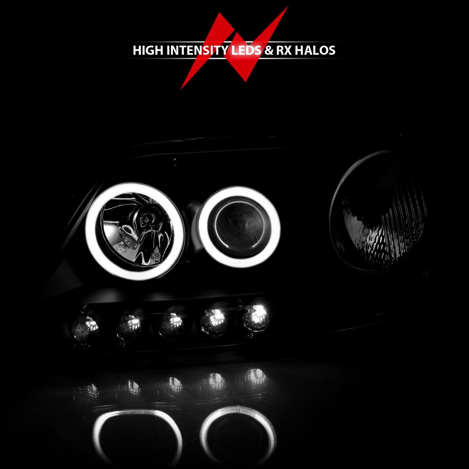 1997-2003 Ford Expedition/F-150 Anzo Projector Headlights W/ Halo Black (SMD LED)