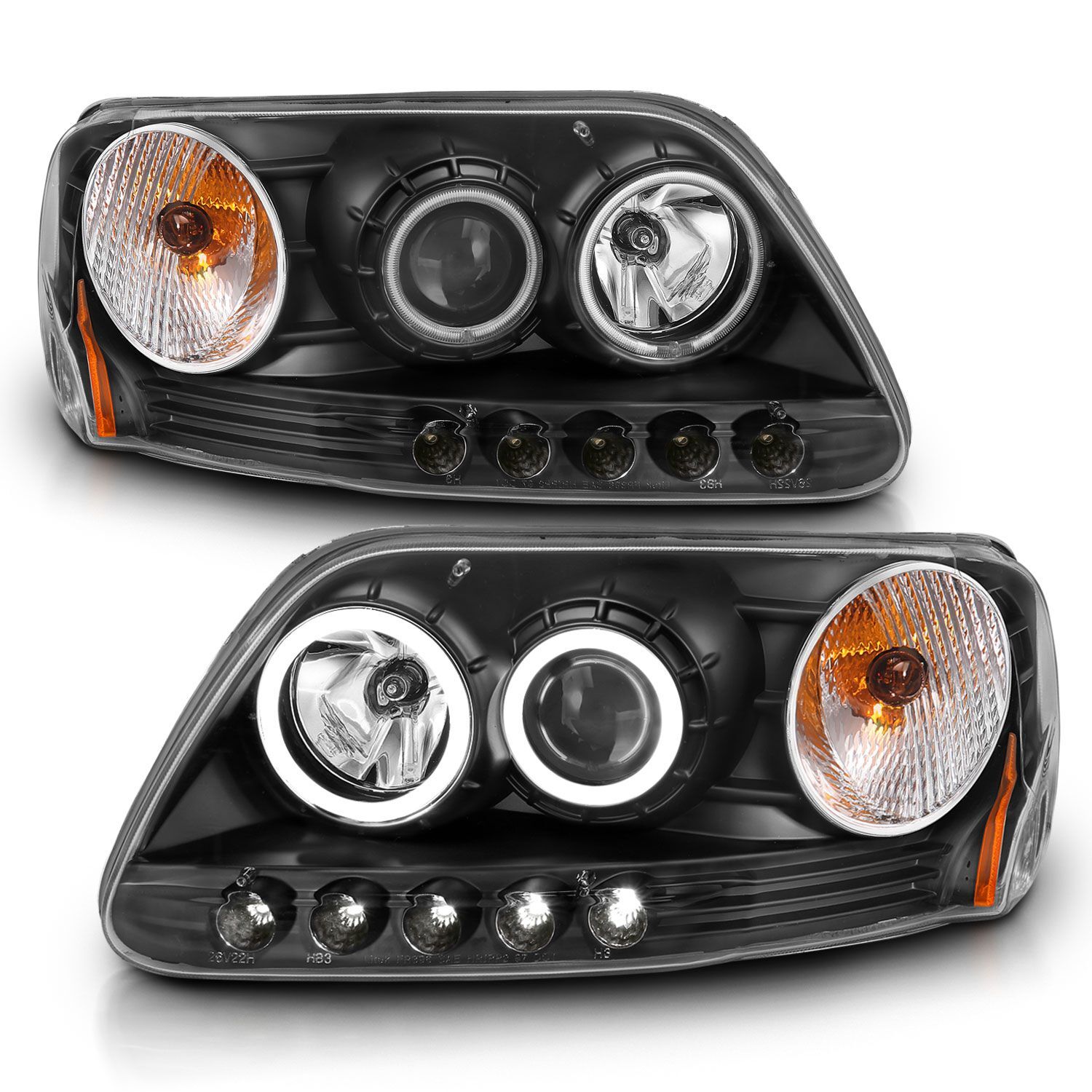 1997-2003 Ford Expedition/F-150 Anzo Projector Headlights W/ Halo Black (SMD LED) - 111097