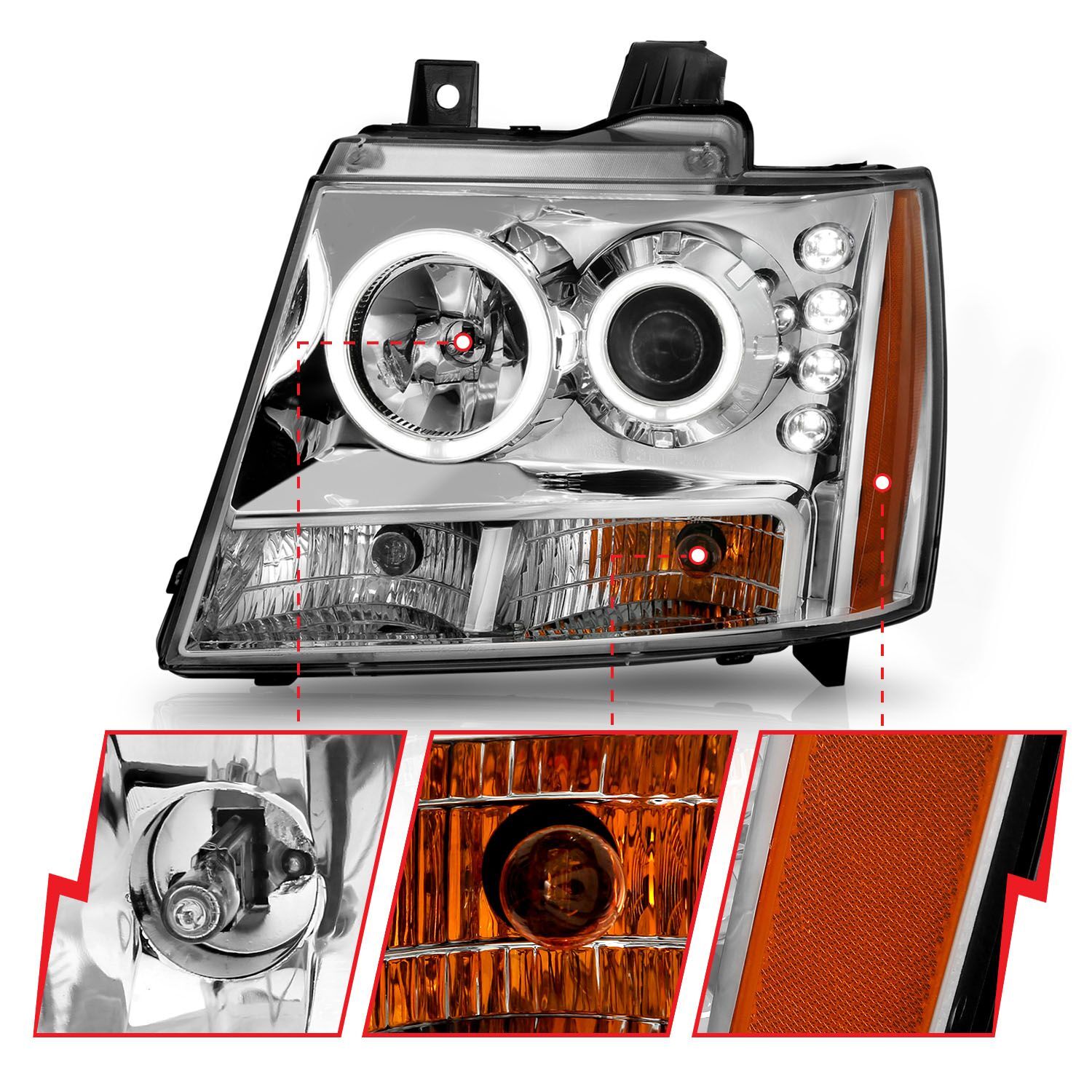 2007-2014 Chevrolet Avalanche/Suburban/Tahoe Anzo Projector Headlights W/ Halo Chrome