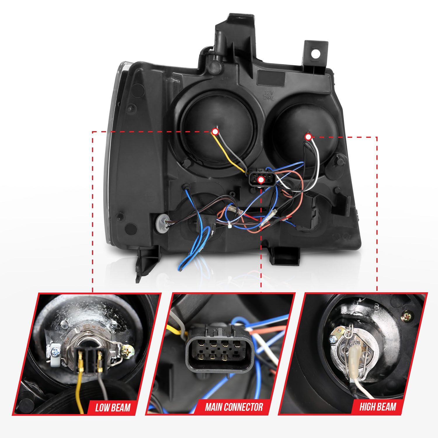 2007-2014 Chevrolet Avalanche/Suburban/Tahoe Anzo Projector Headlights W/ Halo Chrome