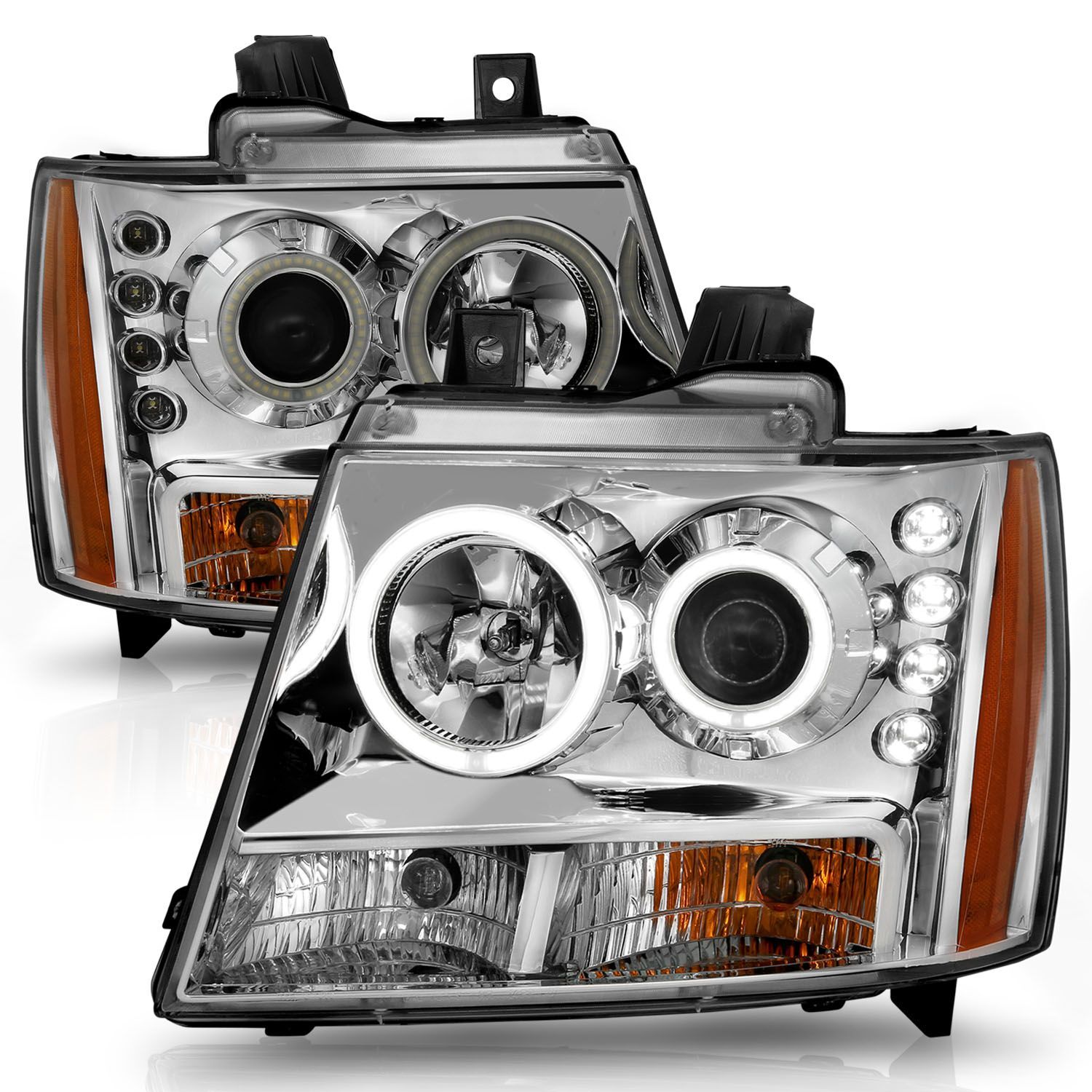 2007-2014 Chevrolet Avalanche/Suburban/Tahoe Anzo Projector Headlights W/ Halo Chrome - 111108