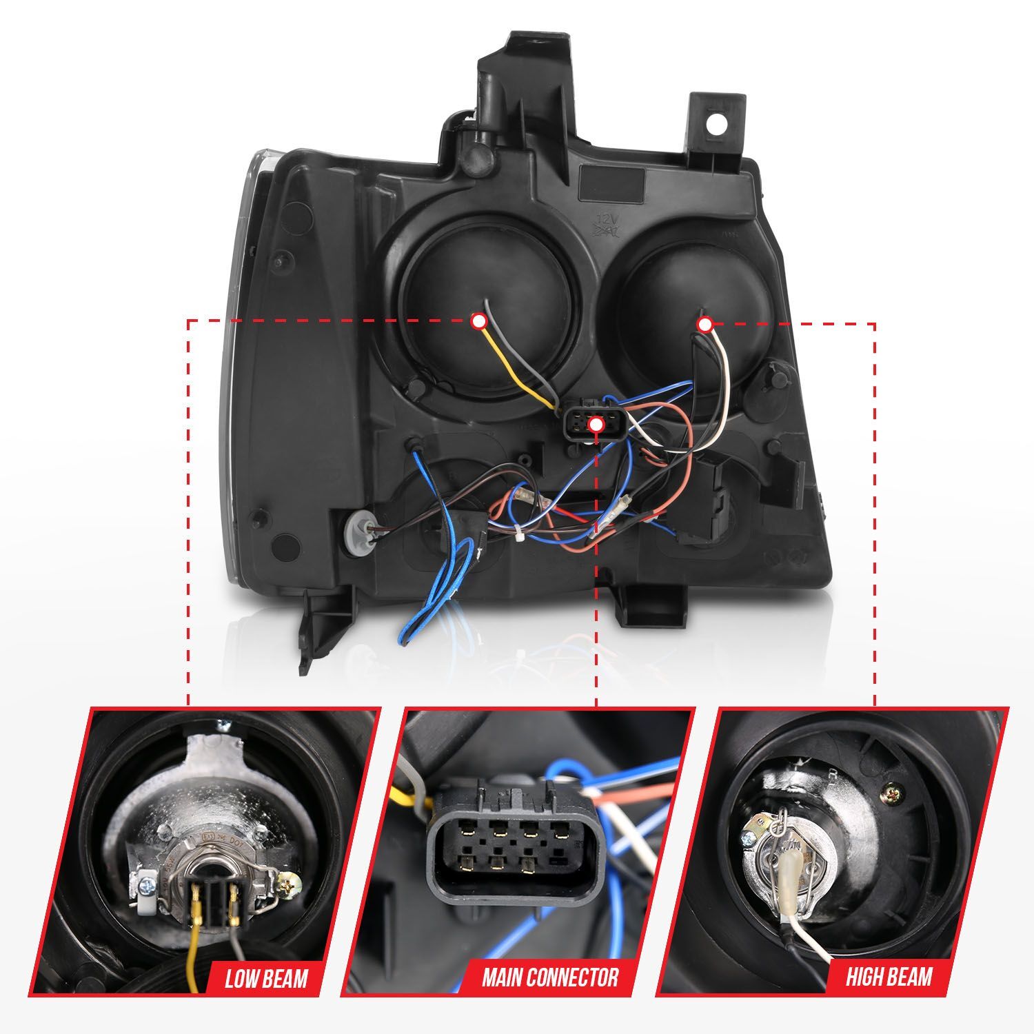 2007-2014 Chevrolet Avalanche/Suburban/Tahoe Anzo Projector Headlights W/ Halo Black (SMD LED)